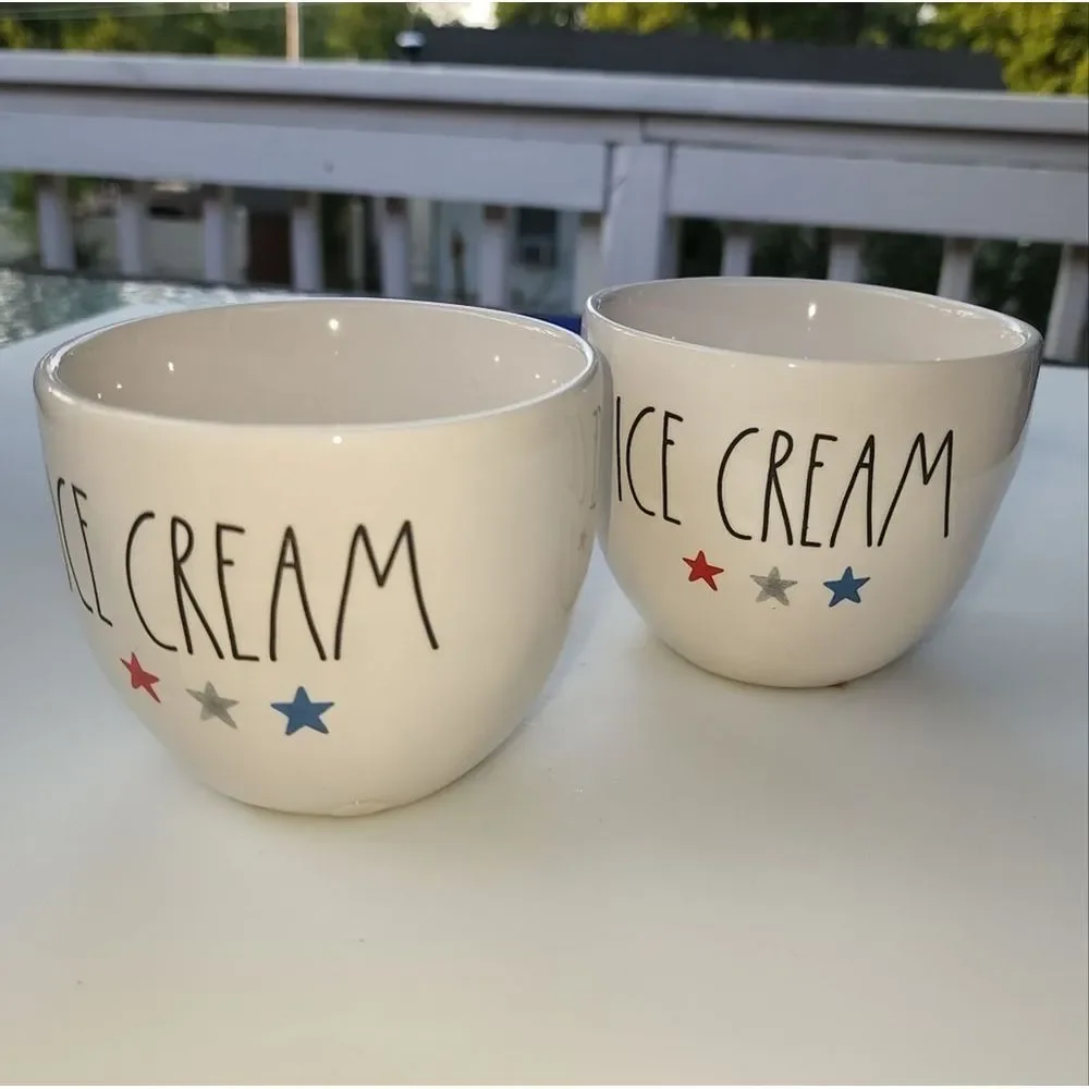 Rae Dunn Ice Cream Scoop And Two Ceramic Bowls Set of 3pcs Patriotic Celebration